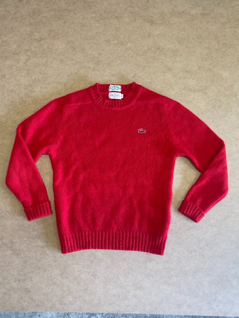 Vintage 1980s Lacoste Izod Women's Crew Neck Red Virgin Wool Sweater Size Small